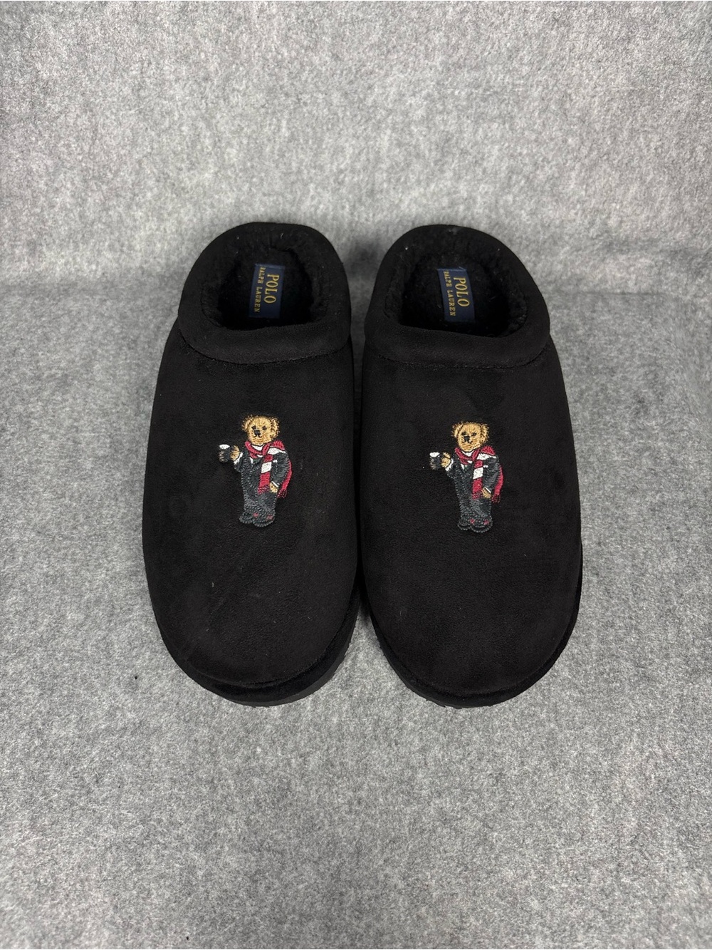 Polo Ralph Lauren Polo Bear Slippers Men’s Size 9 Black Faux Shearling Slip On